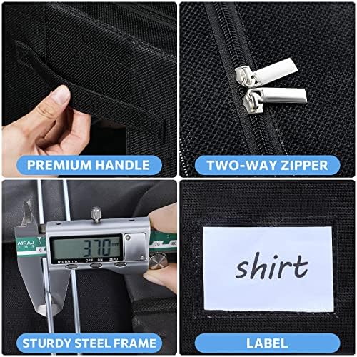 CYhom Extra Large Clothes Storage Bins Box - Linen Fabric Foldable Stackable Container Organizer Set with Clear Window & Carry Handles & Metal Frame (Black, Extra Large-100L)
