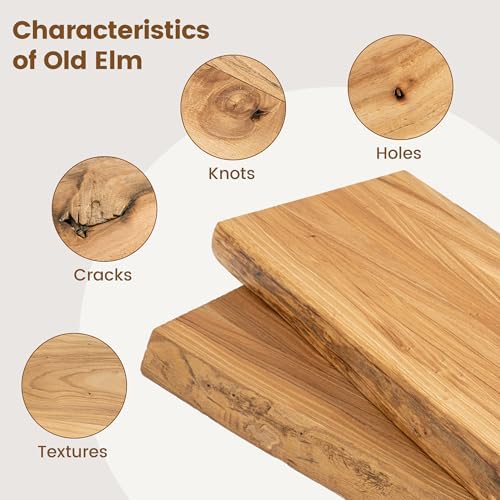 Venusmiles Live Edge Elm Floating Shelves for Wall Decor, Rustic Solid Wood Shevles Wall Mounted with Invisible Bracket for Living Room Bathroom Bedroom Kitchen, 22.5 Inch Set of 2, Natural