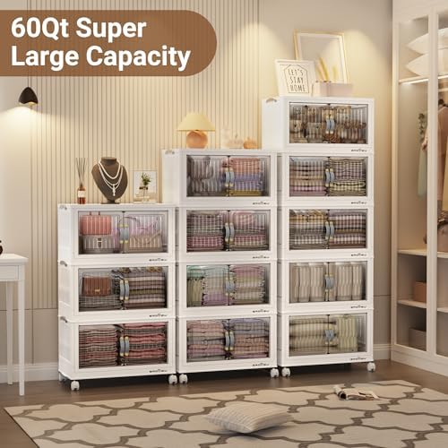 BROVIEW 300Qt Stackable Storage Bins with Lid for Home Dorm, 5Pack White