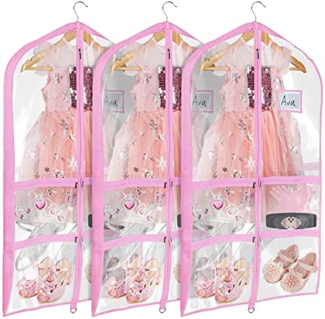 Univivi 40 Inch Dance Costume Garment Bags for Dancers, Clear Pink, 3 Pack