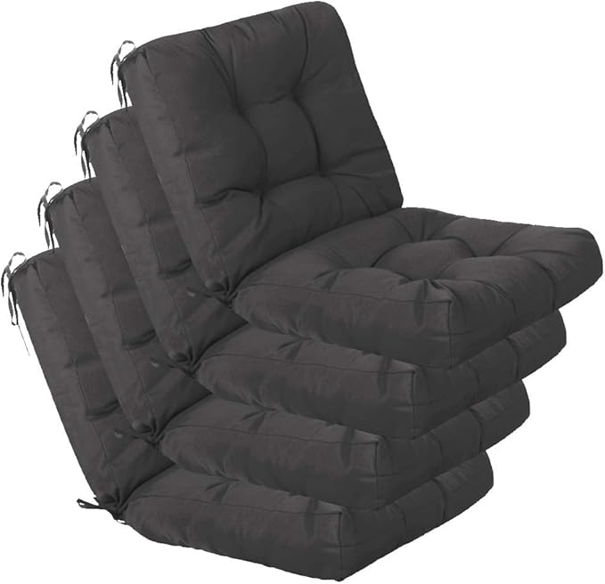 QILLOWAY Outdoor Chair Cushion for Patio Furniture, Waterproof Patio Cushions Set of 4 with Ties, Fade Resistant Replacement Pads for Outdoor Rocking Chairs,Dark Grey