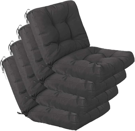 QILLOWAY Outdoor Chair Cushion for Patio Furniture, Waterproof Patio Cushions Set of 4 with Ties, Fade Resistant Replacement Pads for Outdoor Rocking Chairs,Dark Grey