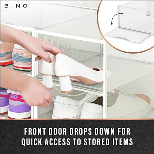 BINO 36-Pack Plastic Stackable Shoe Box Set - Clear | Foldable Shoe Storage Container | Sneaker Bins | Shoe Rack Box | Transparent | Portable Stacking Shoe Boxes Front Open