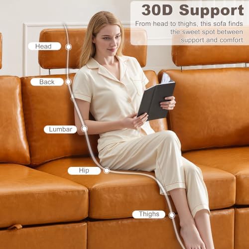 41.1" Accent Sofa Chair with Storage, Faux Leather Living Room Chairs with Headrest and Side Pockets, Mid Century Modern Arm Chair, Upholstered Comfy Single Couch Reading Club Chairs, Brown