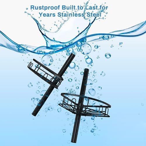 cutefafa Rustproof Corner Shower Caddy Freestanding Tension Pole, 4 Large Baskets for Bathtub Shampoo Storage Organizer Bathroom Height Adjustable Shelves from 23.6 to 114.5 Inch with Towel Bar