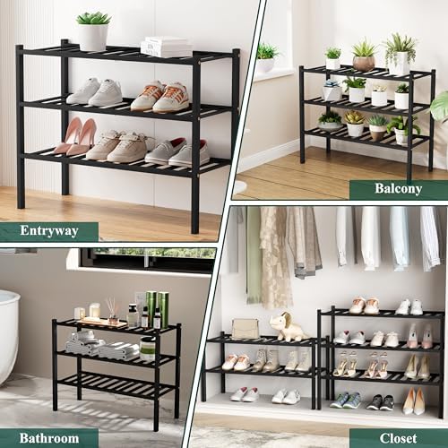 Smiry Bamboo Shoe Rack, 8 Vertical Slats, 5 Tier - 17.3" Wide, Black