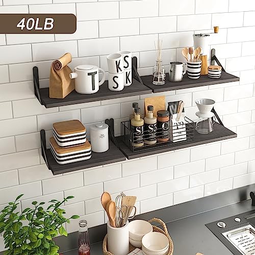 YGEOMER 4 Different Sizes Floating Shelves for Wall Decor, Weathered Gray | Rustic wood shelves in mixed sizes for flexible combined storage. Fits bathroom, kitchen, living room, bedroom and office.