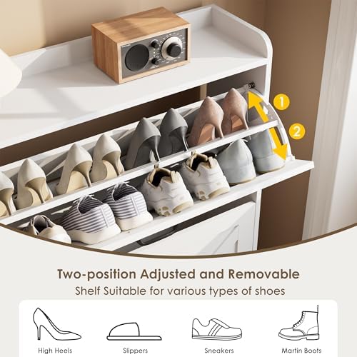 Nicetree Shoe Storage Cabinet with 2 Flip Drawers, Entryway Cabinet, White