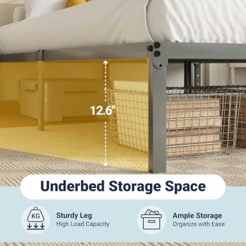Allewie Twin XL Bed Frame, 14 inch Metal Beds with Storage Space, Grey