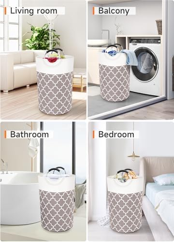 Large Laundry Basket, 75L Tall Collapsible Hamper with Handles, Khaki