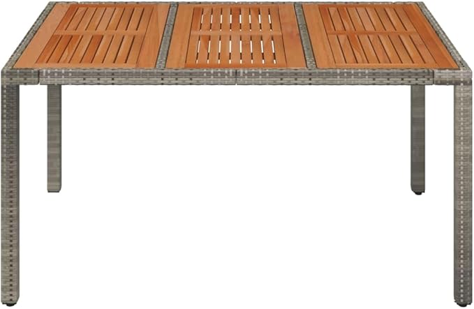 vidaXL Rectangular Patio Table with Acacia Wooden Top - Outdoor Dining Furniture Made of Durable Poly Rattan and Powder-Coated Steel, Water- and Easy to Assemble - Gray, 59.1"x35.4"x29.5"
