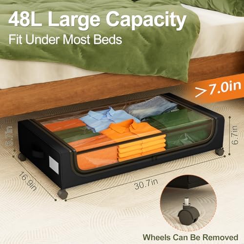 GoMaihe Under Bed Storage with Wheels 48L Black 4-Pack