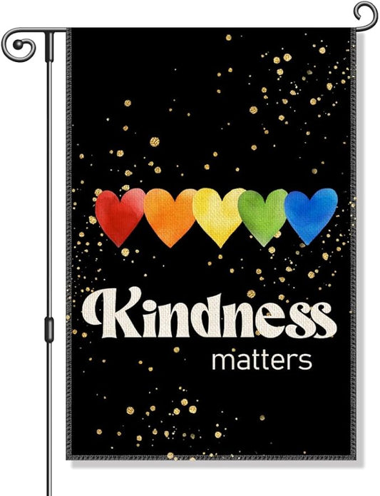 Perfectinsoy Kindness Matters Garden Flag, Equality Inclusion Home Banner, Social Justice LGBTQ Community Progress Home Welcome Yard Classroom Pride Month Porch Outdoor Decor, Flags for LGBTQ