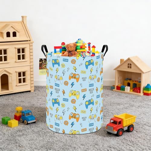 Round Fabric Collapsible Storage Basket with Handles, Color Game