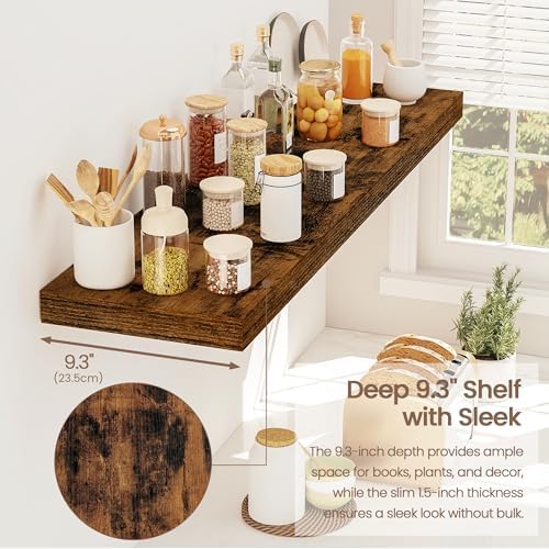 Vivelove Floating Shelves 9 inch Deep 36”Long Set of 2, Rustic Brown | Easy Install With Hardware, 1.5" Thick, Invisible Brackets, Wall Mounted, No Sagging, For Any Room