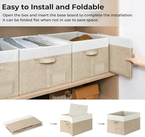 GRANNY SAYS Closet Storage Bins with Label, Khaki&Ivory, Large, 3-Pack
