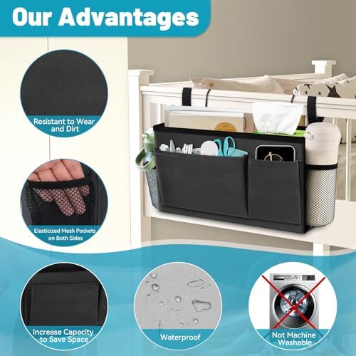 BlissTotes Bedside Caddy, Dorm Storage with Pockets, Bunk Bed Accessories