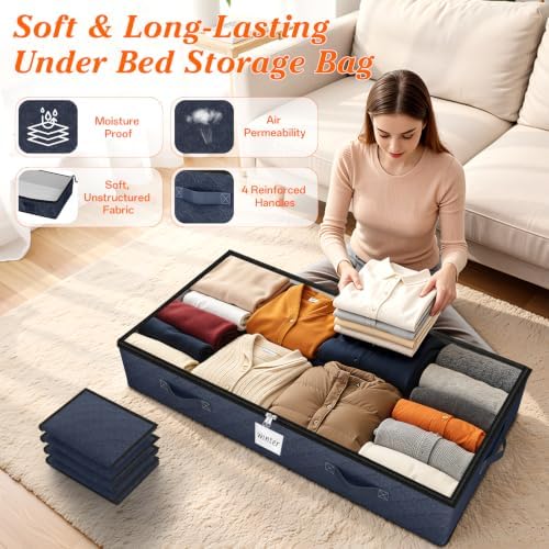 90L Under Bed Storage Containers, Storage Bags, Organizers, 6-Pack, Blue