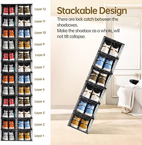 10 Pack Shoe Storage, Stackable Shoe Organizer, Clear Shoe Boxes for Closet