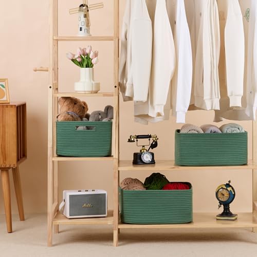 MiniArk Large Storage Baskets for Organizing, 17 x 13 x 7.5” Closet Shelf Baskets for Clothes Blanket Towels, Baby Nursery, Toy Bins Box, Woven Rope Baskets, 4 Packs Green