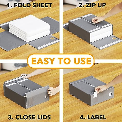 SpaceAid 6 Pack Bed Sheet Organizers and Storage, Foldable Sheet Organizer for Linen Closet, Sheets Set Folder Keeper with Window XL (Queen & King Size) Bedding Container (Gray, 6 Pack)