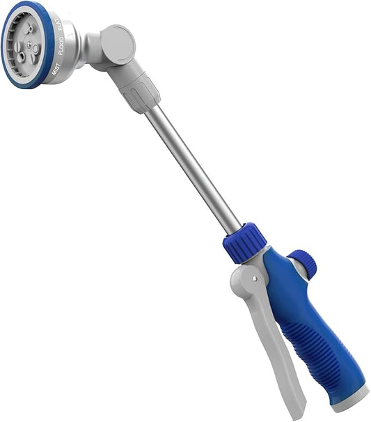 Watering Wand, 16" Aluminum Garden Hose Nozzle with 180° Rotating Ratchet Head, 9 Spray Patterns & Adjustable Flow Control - Perfect for Water Hanging Baskets and Shrubs