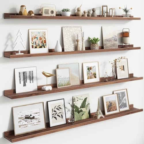 FLYJOE Floating Picture Ledge Shelves for Wall Set of 4, 56 Inch Wall Shelves with Lip Long Large Nursery Book Shelf for Toys Storage Kids Bookshelf Wall Mounted Living Room Bedroom Decor Frames