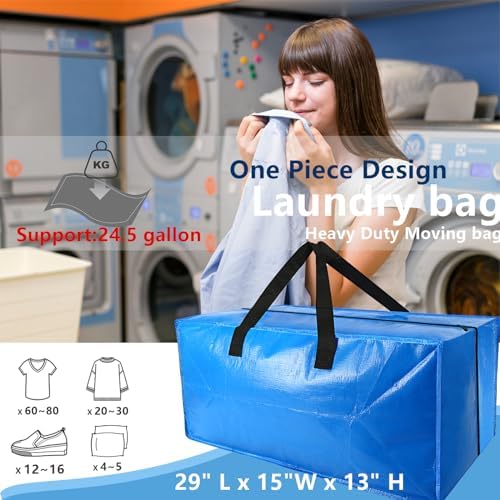Heavy Duty Extra Large Blue Moving Bags with Strong Zipper Backpack Handles