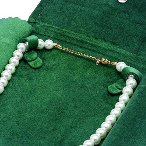 Velvet Necklace Jewelry Travel Folder Storage Display Case (Green)