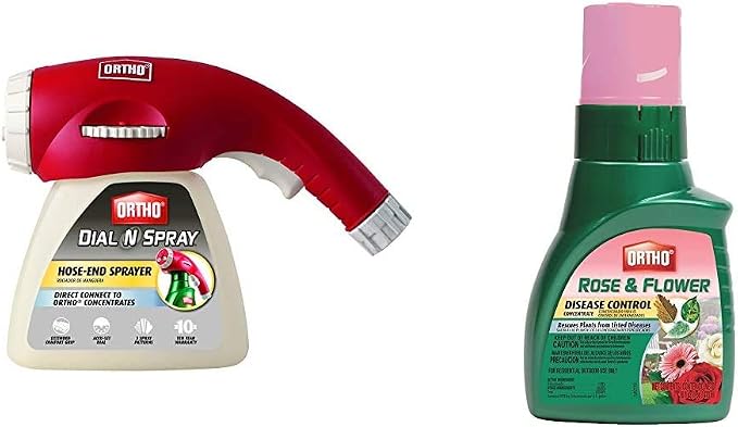 Ortho Dial N Spray Multi-Use Hose-End Sprayer with Ortho Rose & Flower Disease Control Concentrate 16 oz