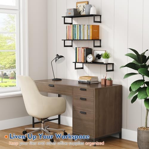 Harwaya Black Wall Shelves for Bedroom 24 Inch Long, 8 In Deep Floating Shelves for Wall, Large Wood Wall Mounted Bookshelf Hanging Shelf for Living Room Office Books Kitchen Closet Storage (Set of 3)