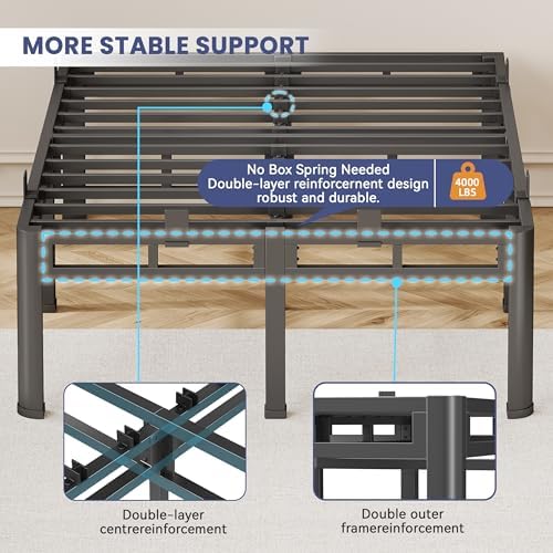 20 Inch Queen Size Bed Frame,Double Layer Heavy Duty Metal Platform Tall