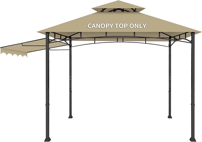 Grill Gazebo Replacement Canopy Top Only - 5' x 11' Outdoor BBQ Gazebo Canopy Roof with Extra Side Awning, Waterproof Double Tiered Shelter Cover (Khaki, 5x11)
