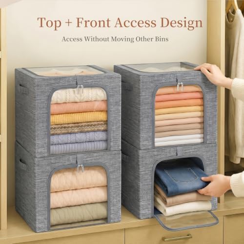 GoMaihe Clothes Storage Bins with Metal Frame for Closet, 40L 6-Pack Grey