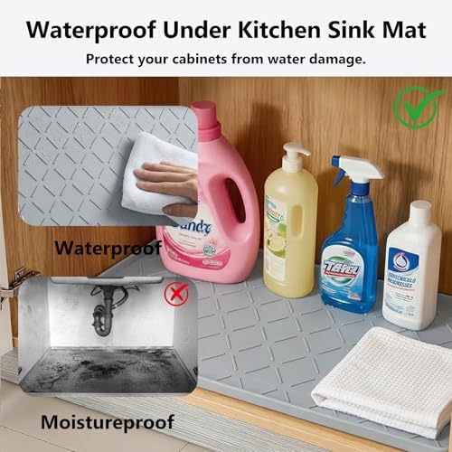 Mateeylife Under Sink Mat Kitchen Waterproof, Silicone Sink Tray 22"X34"