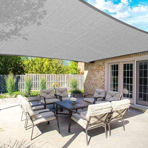 Sun Shade Sail Canopy, Patio Shade Cloth Outdoor Cover - Sunshade Fabric Awning Shelter for Pergola Backyard Garden Carport (Grey, 16' x 16' Rectangle)