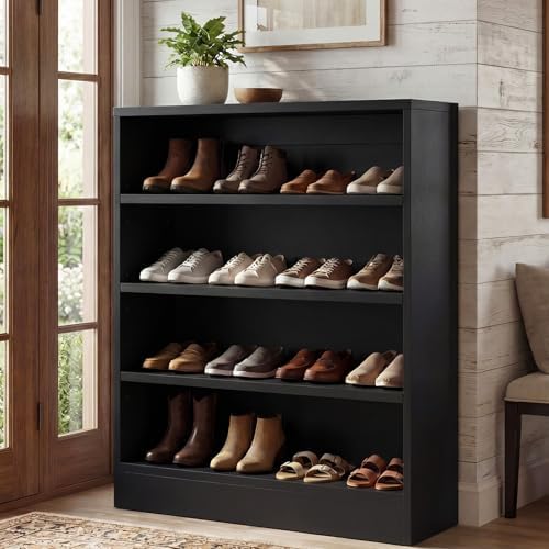 Homieasy Shoe Cabinet, 5-Tier Modern Wood Shoe Storage Organizer, Black