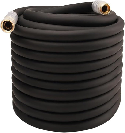 Heavy Duty Premium Garden Hose 200ft x 3/4", 300PSI Working, 1000PSI Burst, Hybrid Rubber Water Hose with Transparent Swivel Handle - Hot/Cold Water - Five Layered Braiding with Brass fittings (Black)