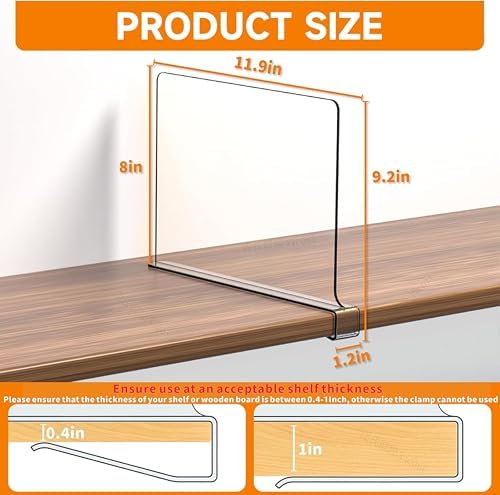 Yieach 6 Pack Clear Acrylic Shelf Divider for Closet Organization - 9.2″ Tall Closet Dividers for Wood Shelves,Cupboard,Vertical Shelf Separators in Closet for T-Shirt,Purse,Handbag,Sweater Organizer
