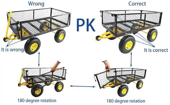 Steel Garden Cart 400 lbs Capacity with Removable Steel Mesh Sides to Convert into Flatbed, Utility Metal Wagon 180°Rotating Handle Multi-Purpose