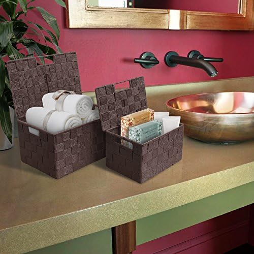 Sorbus Storage Basket with Lid, 3-Piece Woven Set for Shelves (Chocolate)