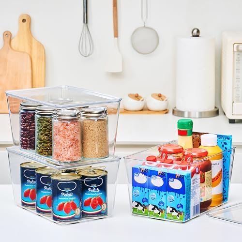 theaoo Large Clear Storage Bins with Lids, Stackable Containers, 6 Pack