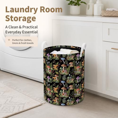 Mushroom Laundry Basket, Mushroom Lover Gifts, Dark Cottagecore Botanical Waterproof Laundry Hamper Clothes Toys Storage Organizer Bin for Bathroom Bedroom Nursery