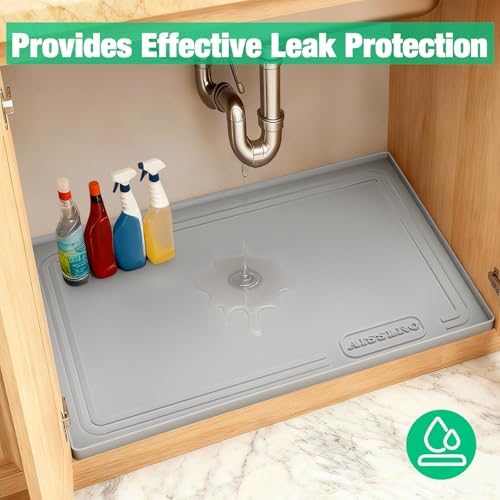 Under Sink Mat 25" X 19", Waterproof Silicone Cabinet Kitchen Liner, Gray