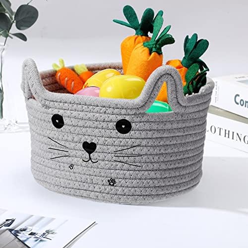 Zopeal Cat Woven Gift Basket Storage,8.3 x 4.7 Inch,Light Gray