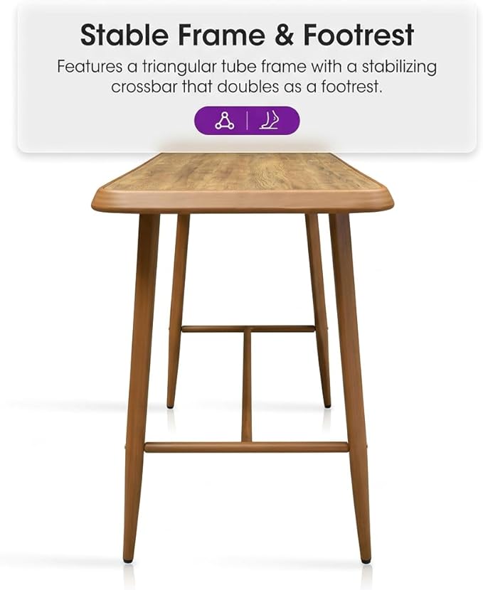 PURPLE LEAF Bar Rectangular Table Patio Modern Pub Dining Table with Weather Resistant Top Indoor and Outdoor Deep Teak