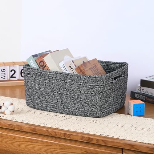 MiniArk Large Storage Baskets for Organizing, 17 x 13 x 7.5” Closet Shelf Baskets for Clothes Blanket Towels, Baby Nursery, Toy Bins Box, Woven Rope Baskets, 4 Packs Dark Gray