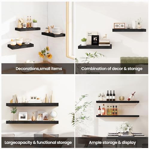 Vivelove Floating Shelves 9 inch Deep 48”Long Set of 1, Black | Easy Install With Hardware, 1.5" Thick, Invisible Brackets, Wall Mounted, No Sagging, For Any Room