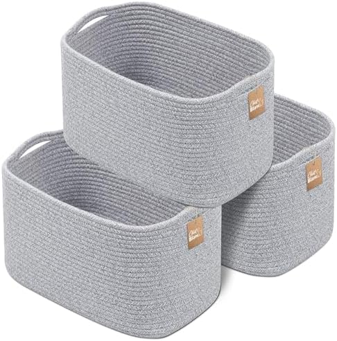 CHAT BLANC Cotton Rope Baskets for Organizing, Shelves, Toys, Storage, Shoe, Bathroom, Laundry, Towel, Nursery, Home Decor, Blanket, Cloth Woven Bins Fabric (Gray7, 15"x10"x9")