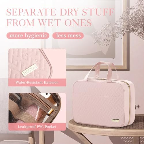 HOTOR Hanging Travel Toiletry Bag Women Men Essentials Pale Pink | Big Compartment, Waterproof Travel Accessories, Makeup Organizer Cosmetic Bag for Cruise, Gift, Road Trip, Vacation, Medium